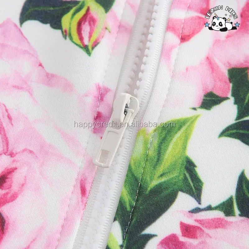 LEZONKIDS - Conjuntos de moletom para crianças no atacado com design de moda fofo, calças bomber com zíper personalizado, impressão digital de flores, roupas infantis